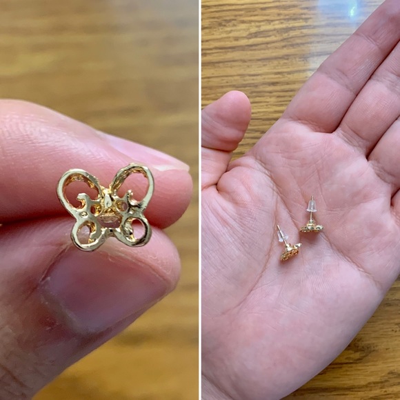 Gold Small Butterfly Stud Earrings - Picture 1 of 8